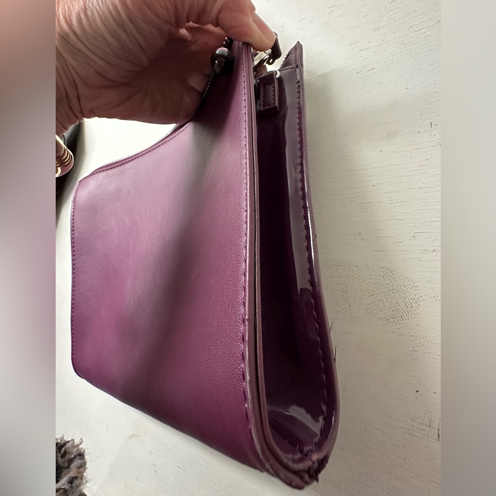 White House Black Market Real Suede Faux Leather Clutch Bright Purple BNWT - Picture 7 of 10